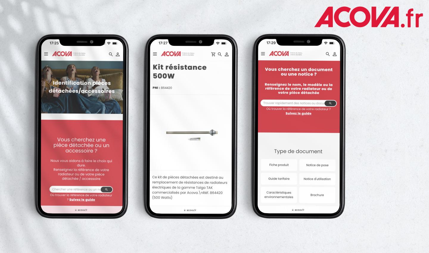 illustration fonctionnalités équivalentes sur acova.fr mobile