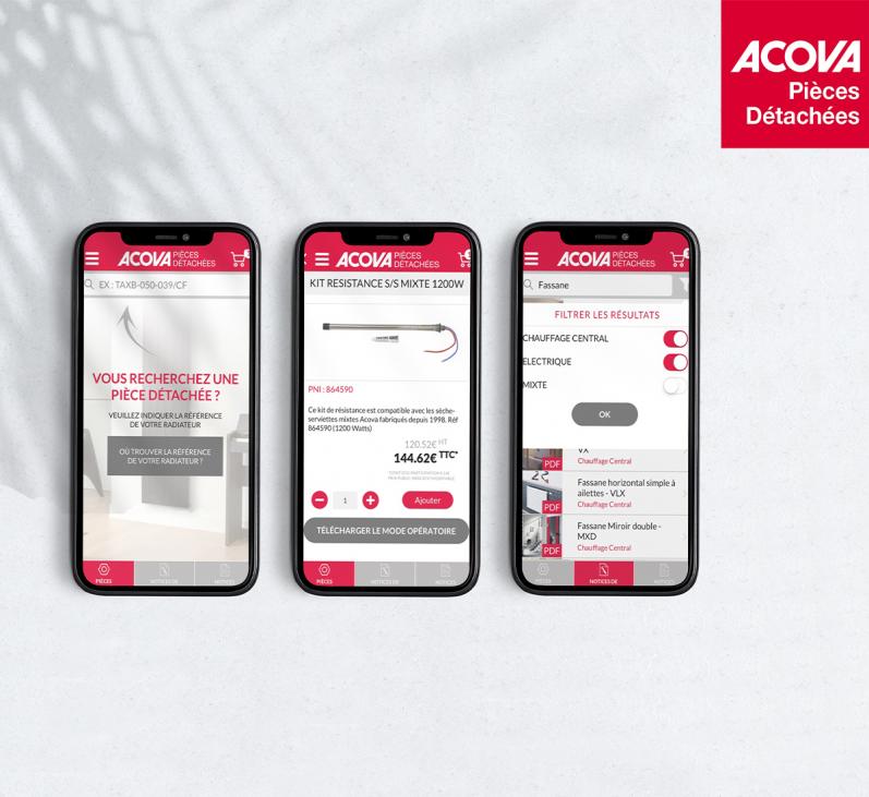 Illustration de l'application Acova pièces détachées