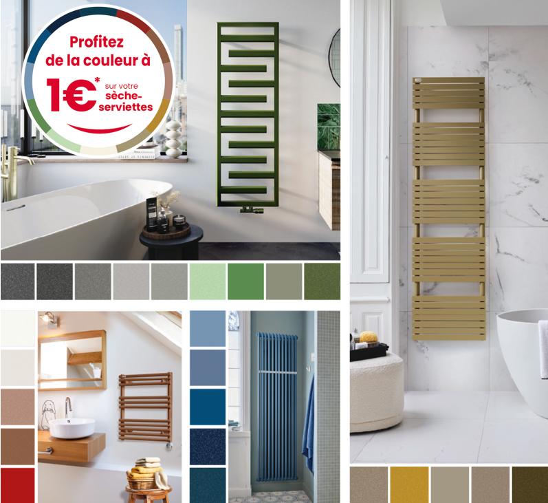 Présentation de l'offre spéciale couleurs à 1€ sur les sèche-serviettes