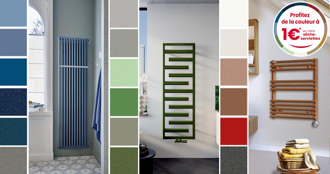 Bannière de présentation de l'offre Acova couleur à 1€ sur les sèche-serviettes